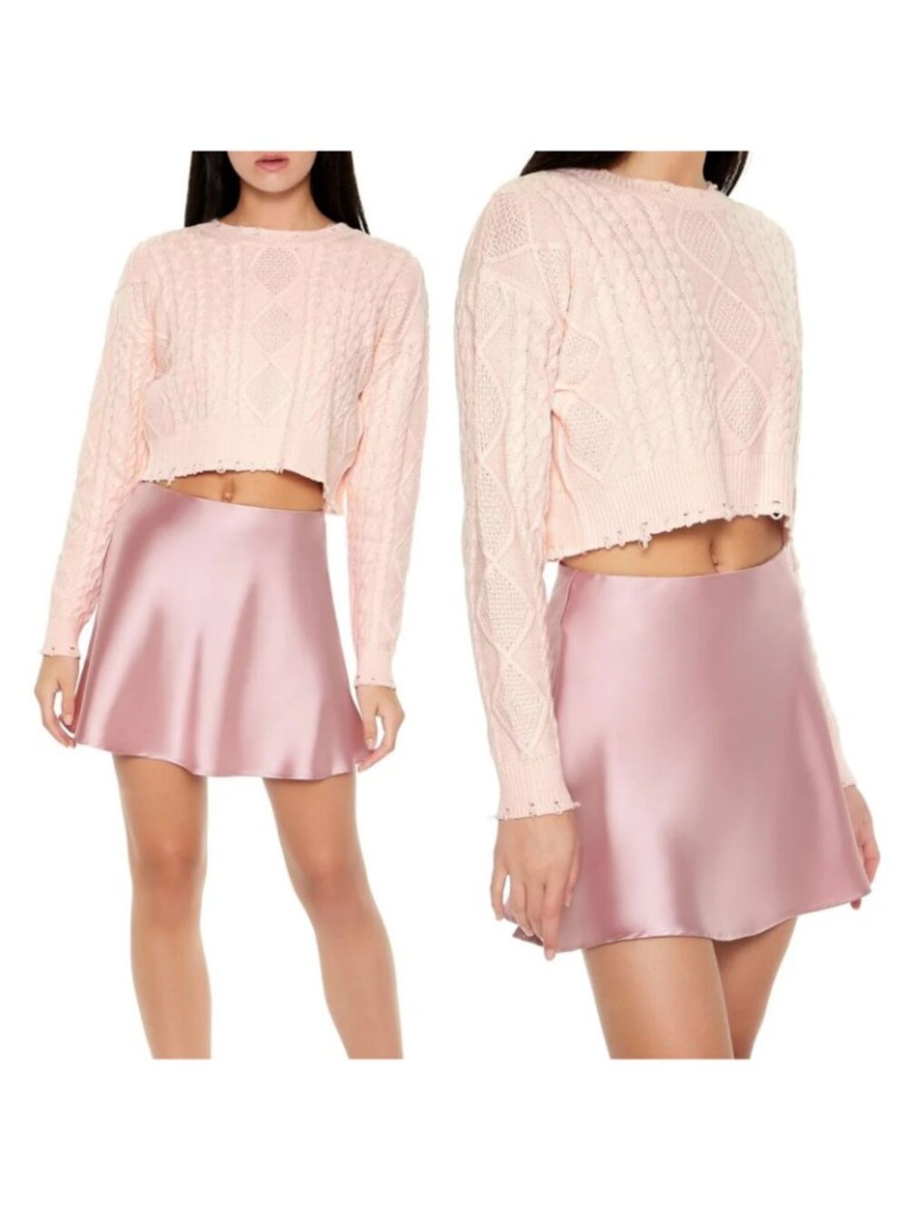 Light Pink Satin A-Line Slip Mini Skirt High Waist Elastic Flowy Flare Large